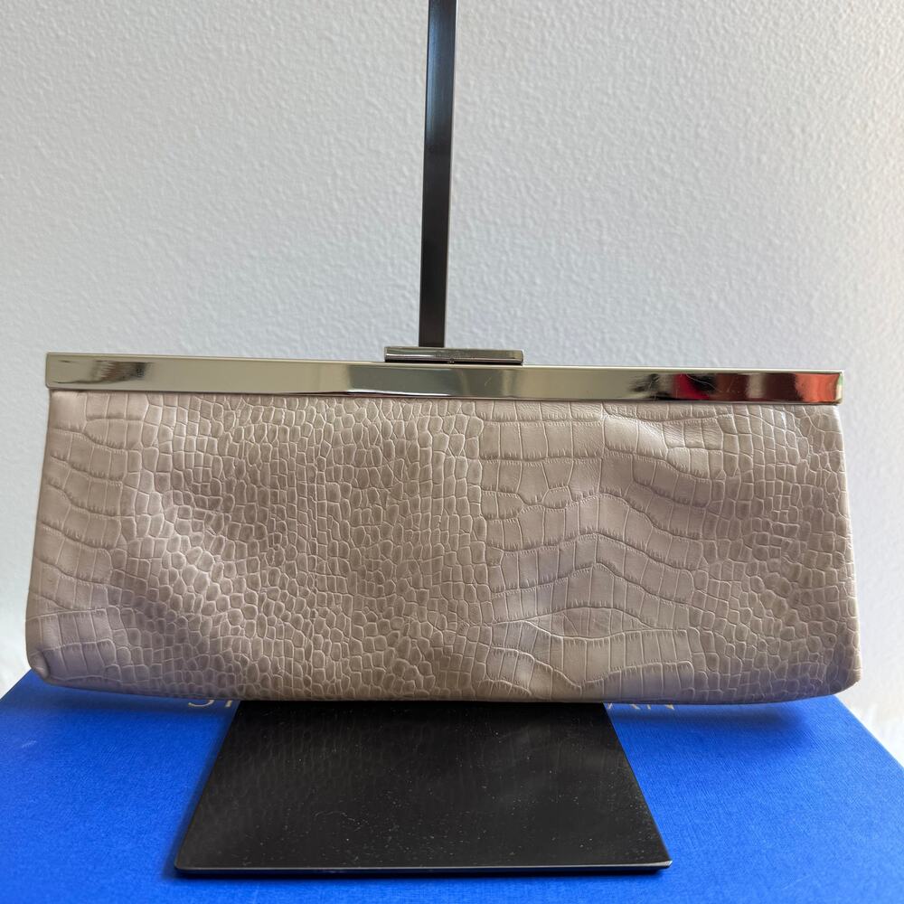 Vintage Calvin Klein Neutral Cream Tan Croc Embossed Clutch Handbag